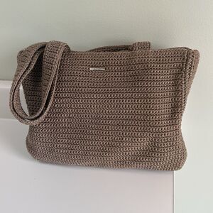 SAK Vintage Shoulder Bag Purse Woven Crochet Double Strap 12x9x2.5‎ Taupe Brown